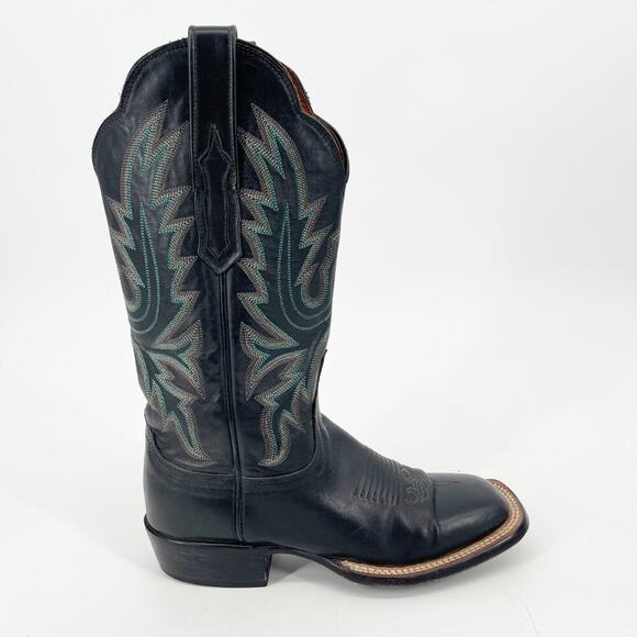 Lucchese Women’s 6 Black Leather Turquoise Stitching Square Toe Western Boots - Picture 2 of 11